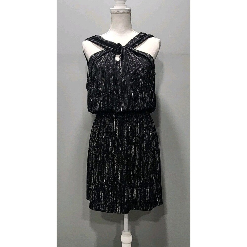 Max Studio Women's Criss Cross Neckline Mini Dress, Black & Cream Sizes Medium
